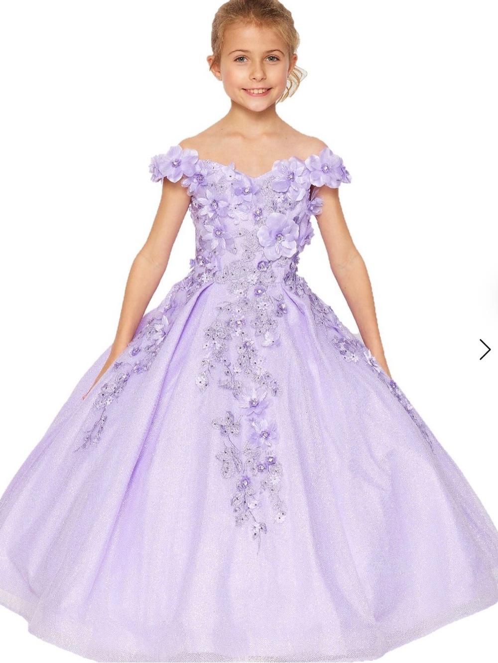 Dancing Queen Lilac Off-Shoulder Floral Appliqué Tulle Ball Gown